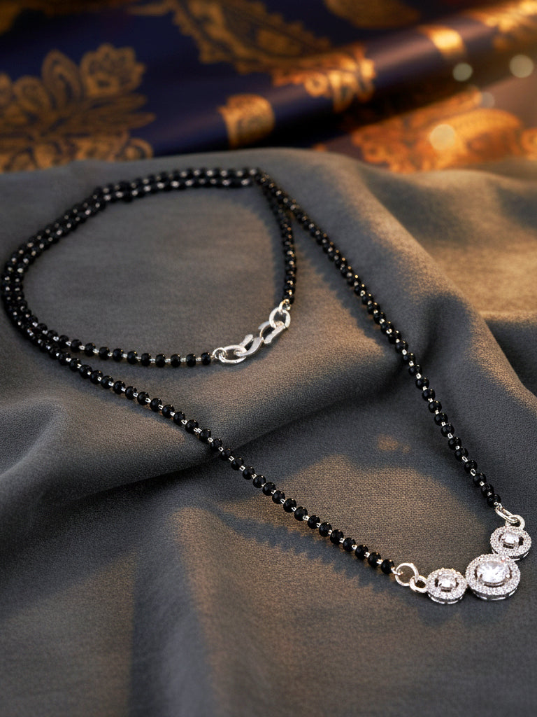Silver Plated AD Stone Mangalsutra with Black Beads for Women