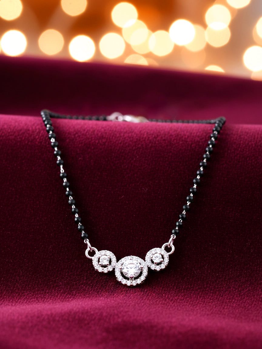 Silver Plated AD Stone Mangalsutra with Black Beads for Women