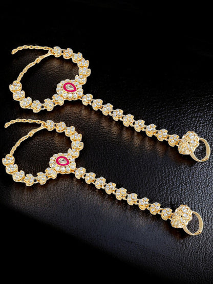 Bridal Kundan Red Choker Jewellery Set with Hathphool & Nath (2541-IZK-554-R)