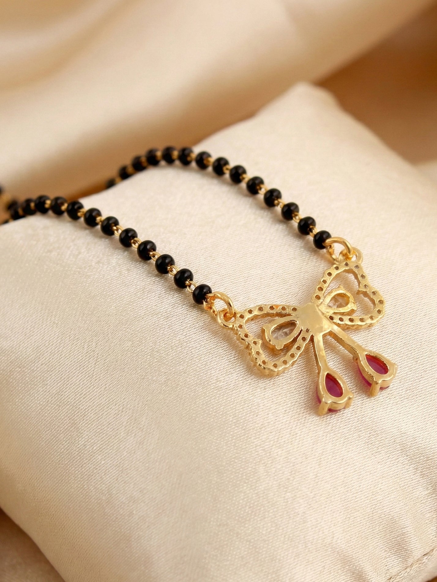 Lucky Jewellery AD Bow Mangalsutra for Women (315-S8MS-2192-R)