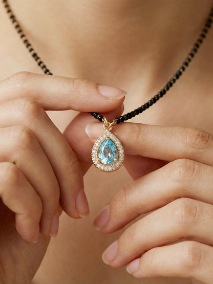 Lucky Jewellery Blue Stone AD Mangalsutra for Women (113-CHMS-1279-F)