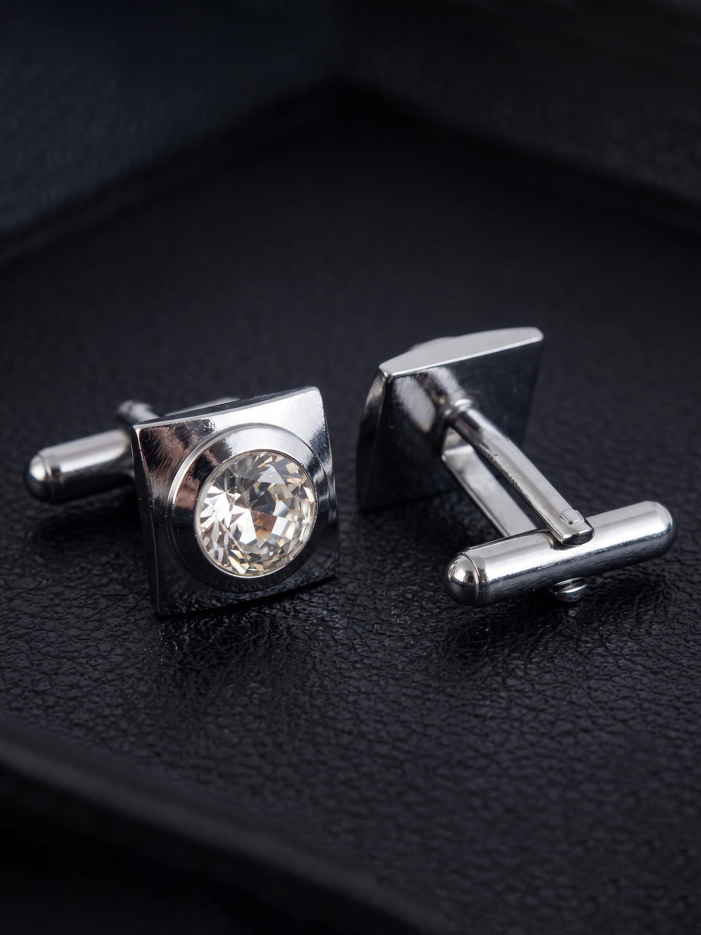 Lucky Jewellery Unique Men Jewelry White Color Stone Silver Plated Sleeve Button Formal Cuff Button Wedding Shirt Button, Suit, Blazer Cufflinks Pair Gift Set for Men (314-M4C54-CRR42TSG-S)