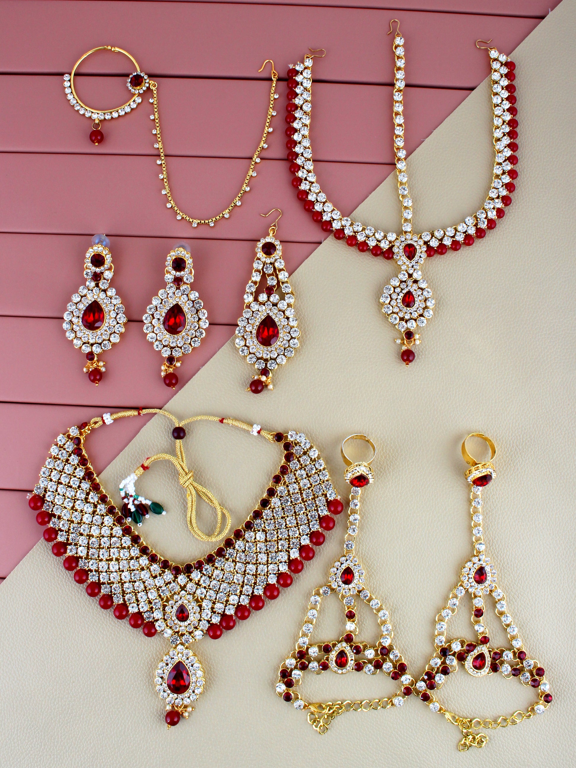 Lucky Jewellery Bridal Dulhan Designer 18k Gold Plated Maroon