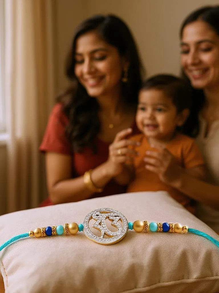 Lucky Jewellery Designer Gold Plated AD Stone Religious Rakhi - Rakshabandhan Ik Onkar Sardar Sikh Rakhee Bracelet for Brother Bhaiya Bhai Bhabhi - Pack of 2 (425-S5R1-SIKH-2)