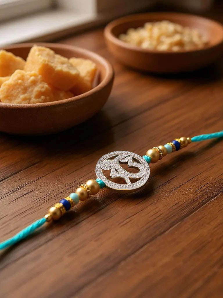 Lucky Jewellery Designer Gold Plated AD Stone Religious Rakhi - Rakshabandhan Ik Onkar Sardar Sikh Rakhee Bracelet for Brother Bhaiya Bhai Bhabhi - Pack of 2 (425-S5R1-SIKH-2)