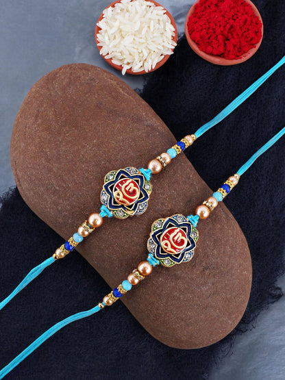 Lucky Jewellery Designer Meena Religious Rakhi - Rakshabandhan Ik Onkar Sardar Sikh Rakhee Bracelet for Brother Bhaiya Bhai Bhabhi - Pack of 2 (136-S5R1-2957L-2)